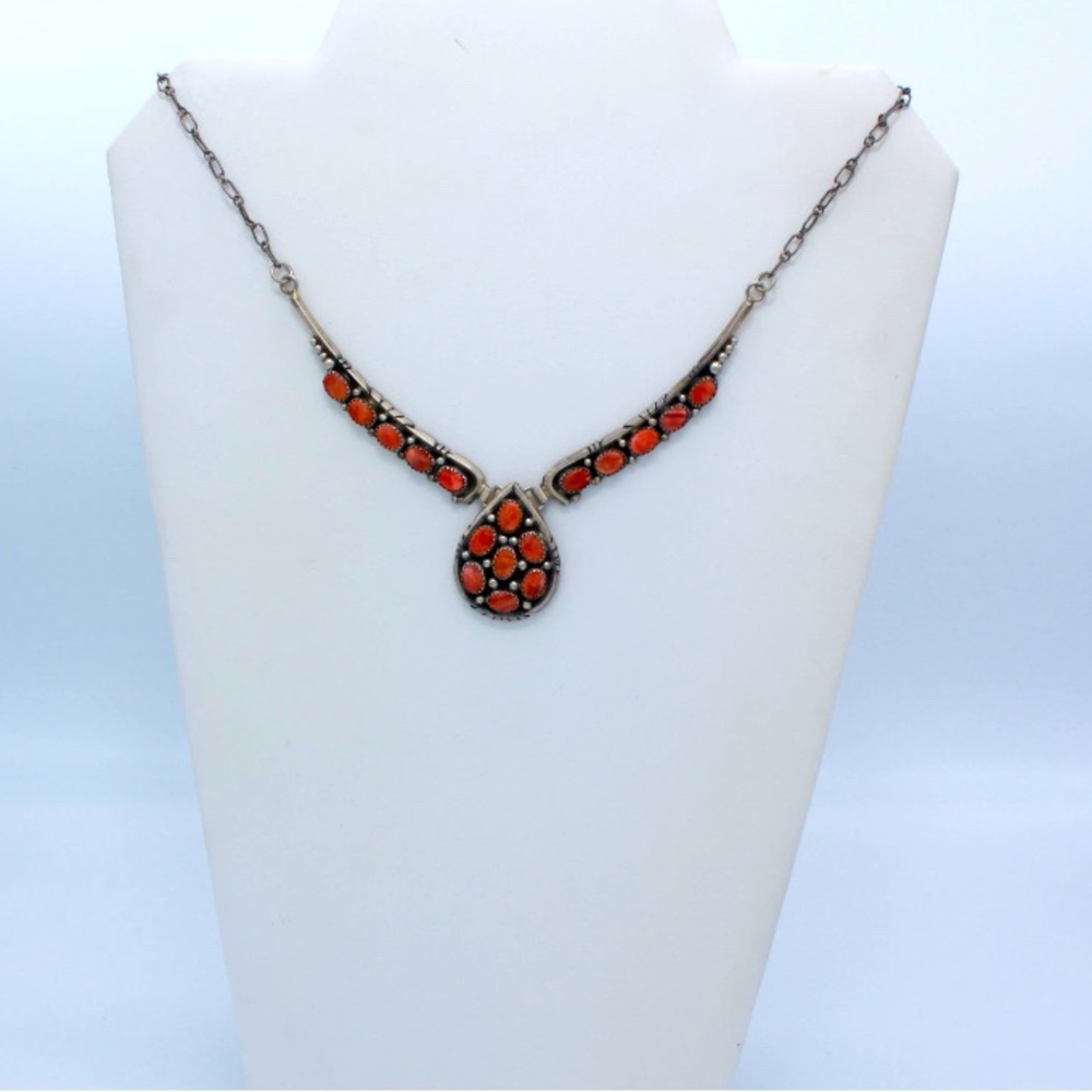 Vintage Spiny Oyster and Sterling Necklace